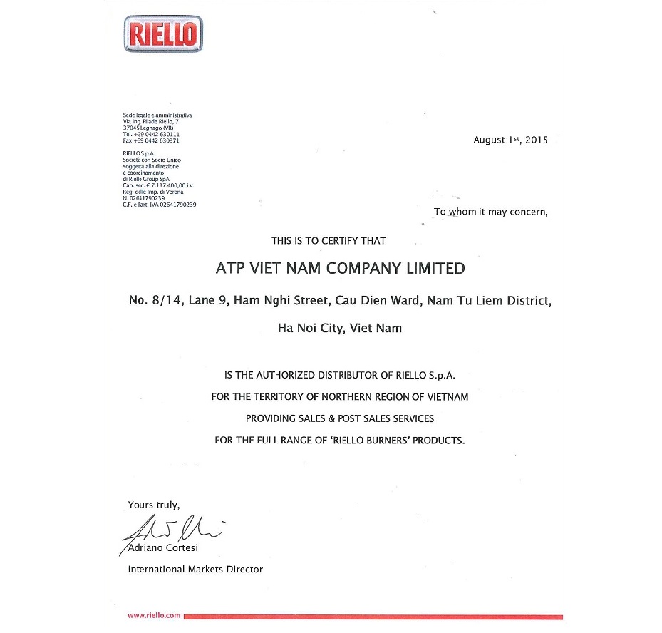 Riello - Chứng nhận nhà phân phối